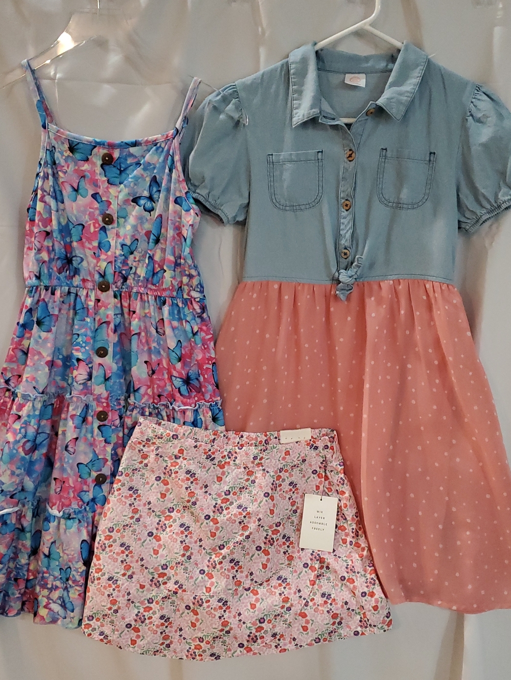 Girl's Dresses And Skort Lot Butterflies Polka Dots Floral Size 10-12